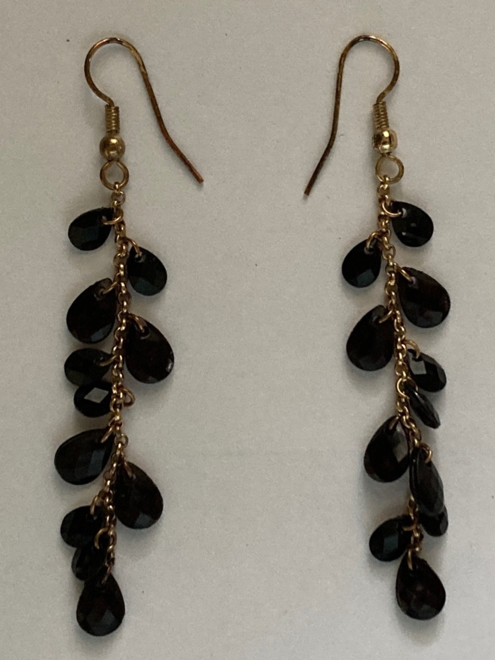 Yellow Gold Tone Long Rolo Chain & Faceted Bead "Petals" Drop Earrings/NEW!